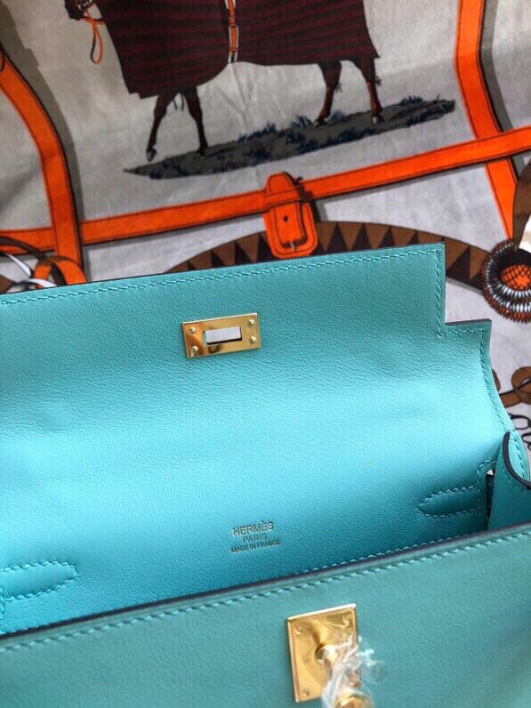 에르메스 미니 켈리백22 블루파온 금장 스위프트